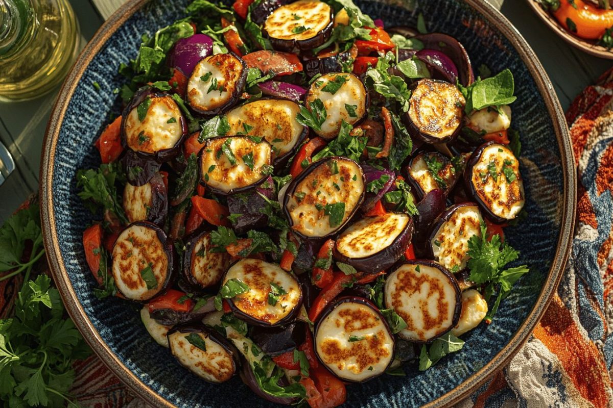 Salade d'aubergines et halloumi: une recette simple pour des repas d'été savoureux